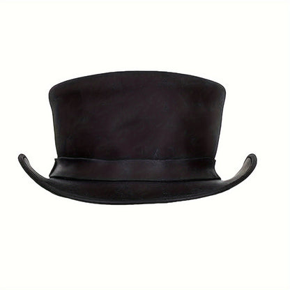 Genuine Leather Top Hat Steampunk Gentleman Shapeable Brim – Real Cowhide Low Crown Topper for Men & Women S-3XL, Halloween Costume Cosplay Motorcycle Riding Fashionable Dress Up Hat