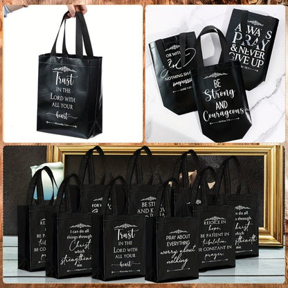Christian Gift Bags Bulk with Handle – 24/48 Pcs Bible Verse Religious Reusable Bags Medium Size for Church Visitors Baptism Wedding Party Favors Father’s Day Black