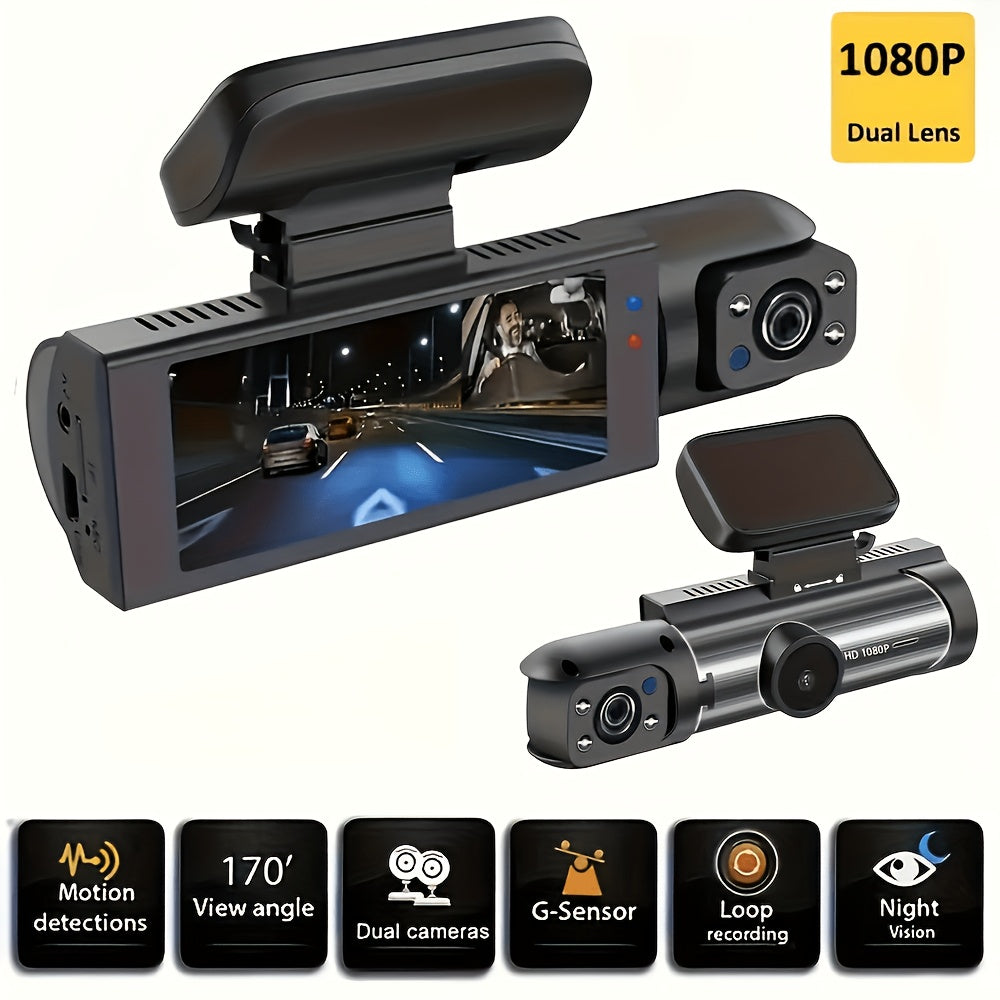 1080P Dual Camera, Dash Cam for Cars, Front And Inside, Car Camera with IR Night Vision, Loop Recording, Wide Angle Car DVR Camera with 3.16 Inch IPS Screen, Dual Lens Car Dashboard Video Cam, Without Battery