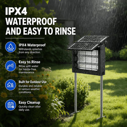 Solar Bug Zapper Outdoor – 4500V Electric Mosquito Killer with Dual Solar Panels & USB Charging, Auto On/Off Light Sensor, IPX4 Waterproof Insect Trap for Patio, Backyard, Garden & Camping