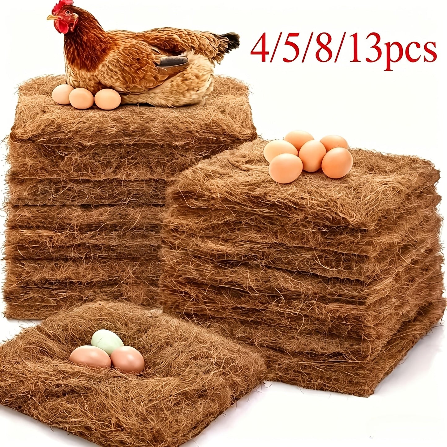 Chicken Coop Nesting Box Pads 12x12" – Natural Egg-Laying Bedding Material for Hen House, Reusable Nest Box Liner for Most Chicken Coops & Bird Nests, 4/5/8/13pcs Sets