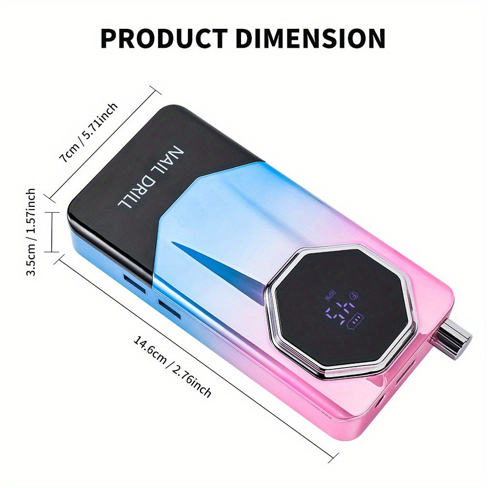 Electric Nail Drill Kit 45000 RPM LCD Display USB Rechargeable Portable E-File Acrylic Gel Removal Polishing Forward Reverse Low Noise Home Salon Manicure Pedicure Gradient Grey White