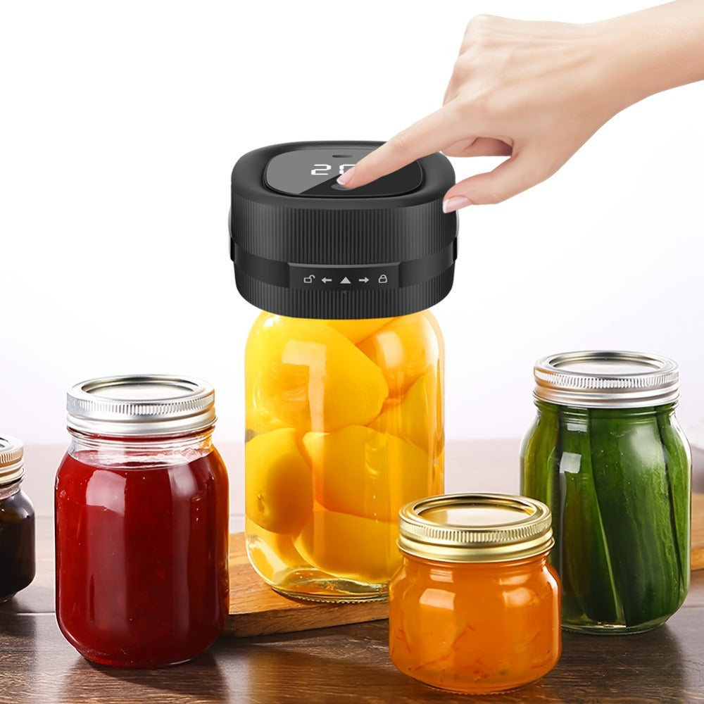 Electric Jar Vacuum Sealer 3-in-1 with 14 Sealing Lids – One-Button Leak-Proof Vacuum Sealing Machine for Food Storage, Fits Regular & Wide Mouth Jars, Wine Plug & Bag Included