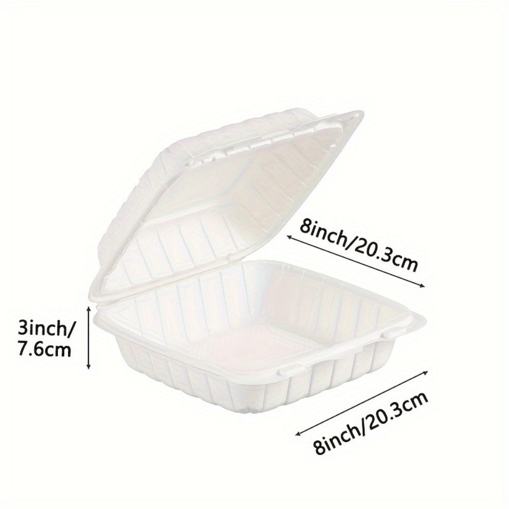 Disposable Food Containers Take Out Boxes with Lids - 7" 8" 9" Plastic Clamshell Meal Prep Containers BPA Free 1 & 3 Compartment Heavy Duty Reusable White