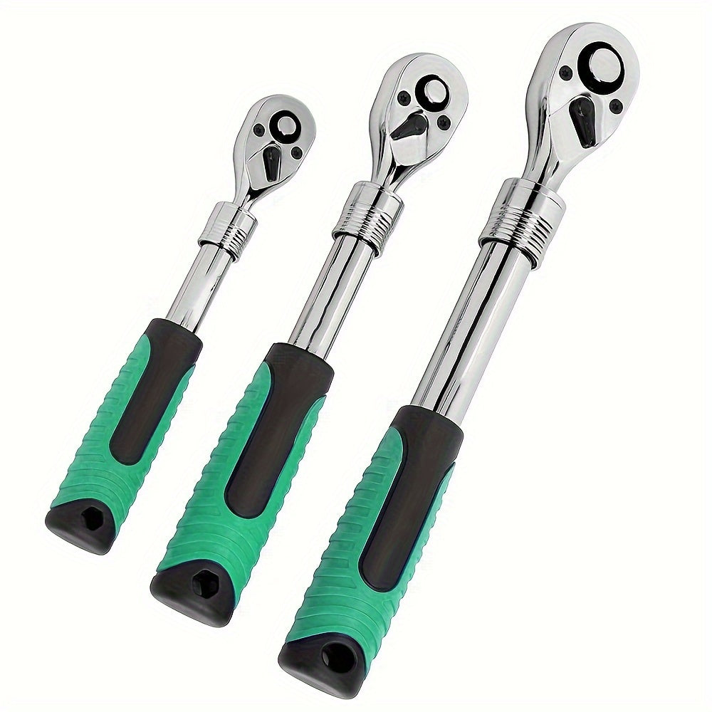 3-Piece Extendable Ratchet Set - 1/4 3/8 1/2 Inch Extendable Socket Wrench, 72-Tooth Quick-Release, Soft Grip Handle, Reversible Gear Torque Spanner - For Mechanics & DIY Enthusiasts - Ideal for Automotive & Home Repairs