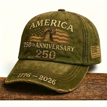 250th Anniversary Patriotic Baseball Cap USA Embroidered – Adjustable Vintage American Flag Hat for Men Women, Unisex Independence Day Gift, History Enthusiast Festive Cap, Single or 3-Piece Set