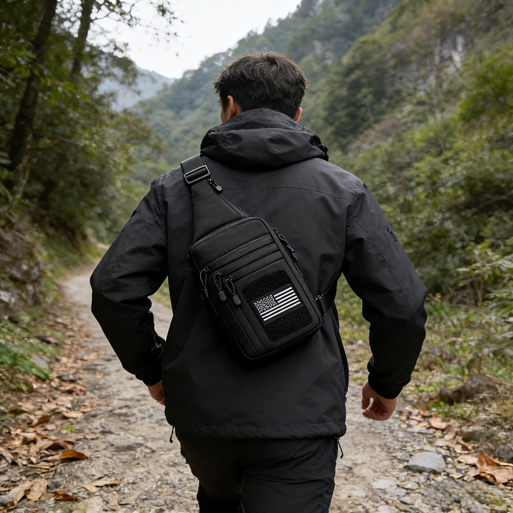 CCW Shoulder Bag Tactical Concealed Carry Bag for Men with Chest Holster Multiple Compartments EDC Sling Bag for Daily Use Shooting Range Hiking Outdoor Activities Black