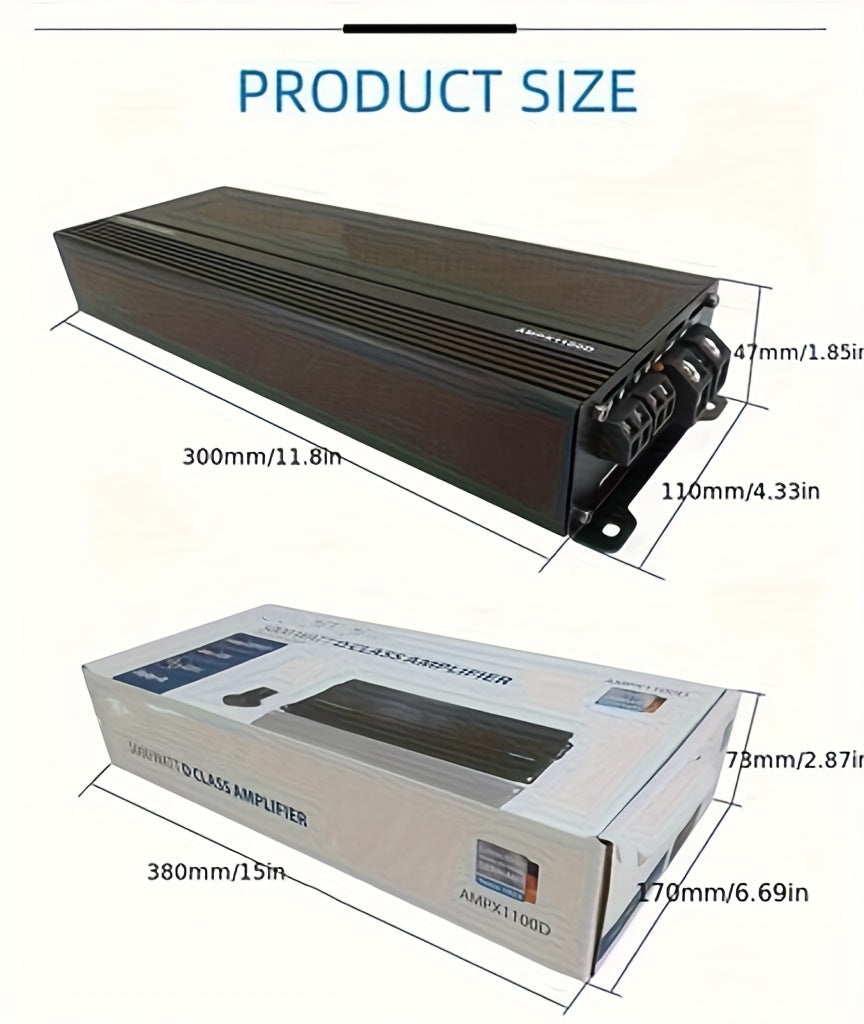 Keluneglo 5000W Max Power Monoblock Class D Car Amplifier - 3800W RMS Super Output at 1 Ohm - 10Hz to 250Hz Frequency Response - 96Db+ Higher SNR - 0.05% Lower THD - 11-16V Voltage Supply - RCA Input - Crossover Frequency & Slope Adjustable - Perfec