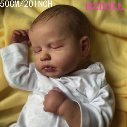 Cloth Body Reborn Baby Doll 20 Inch Sleeping Newborn – 50cm Soft Silicone Head & Limbs, 3D-Painted Skin Visible Veins, Magnetic Pacifier, Birth Certificate Included, Lifelike Gift for Collectors & Kids