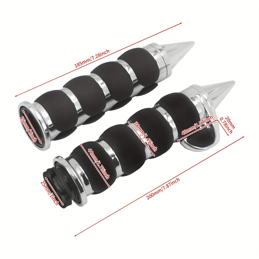 Harley Davidson Handlebar Grips 1-Inch Chrome Rubber Spike Non-Slip, CNC Aluminum & PVC Gel Rubber, Fits Sportster Dyna Touring VRSC XL XR FL 1995-2017, Motorcycle Hand Grips Pair, Black