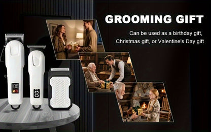 Cordless Hair Clipper Set for Men USB Rechargeable Electric Shaver with LED Display - Professional Grooming Kit 2 or 3 Piece Wireless Hair Trimmer for Home & Travel Gift