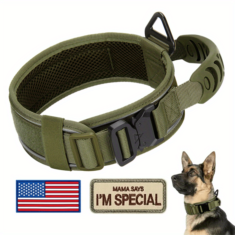 Tactical Dog Collar with Handle & Reflective Stitching – 2.6" Heavy Duty Nylon Collar for Medium & Large Dogs | M, L, XL