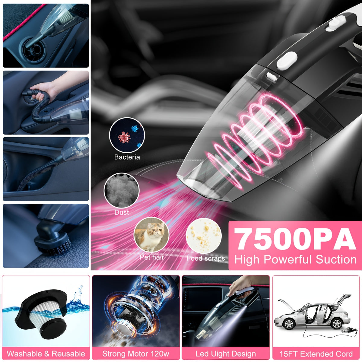 FCLUSLL 41pcs Car Cleaning And Washing Kit, Internal Detail Cleaning Kit, Equipped with High-power Handheld Vacuum Cleaner, Foldable Bucket, Windshield Tool, Snow Shovel, Tire Brush, Complete Set Of Car Care Tools, Holiday Gift for Family