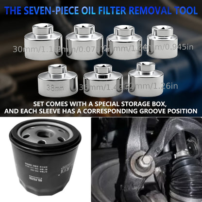 7-Piece Oil Filter Wrench Socket Set – CR-V Steel Hexagonal Cap Wrenches 24mm to 38mm, 3/8-Inch Drive, Universal Fit for Car Oil Filter Removal & Replacement