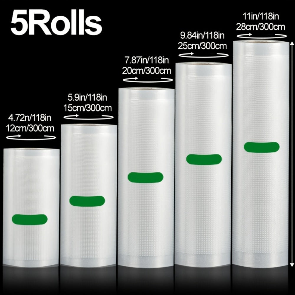 Vacuum Seal Bags Roll 5-Pack Multi-Size – BPA-Free PE+PA Vacuum Storage Roll Bags 3 Meters, 5 Widths for Food Storage, Meal Prep, Sous Vide & Freshness Preservation, Compatible with Vacuum Sealers