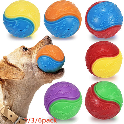 Squeaky Dog Balls High Bounce 2.5in Chew Teething Toy for Dogs - Durable Rubber Interactive Play & Training Ball Compatible with Ball Launcher, Pack of 1 3 6, Puppy to Large Dog, No Battery Needed