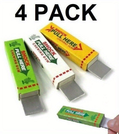 Shocking Gum Prank Toy 4 Pack – Realistic Vibrating Fake Chewing Gum Electric Shock Joke Candy, Funny Gag Gift for Kids Teens & Adults, Party Favor, April Fools Trick, Mixed Colors