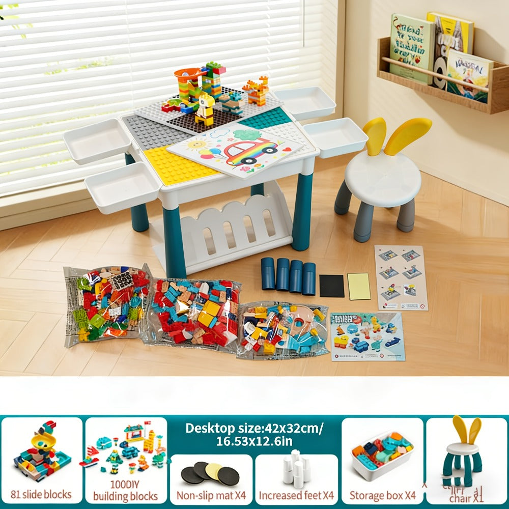 Kids Activity Table Building Blocks LEGO Compatible Play Table for Toddlers – Durable ABS Plastic Space-Saving Corner Design, Birthday Christmas Gift for Boys Girls Ages 3+