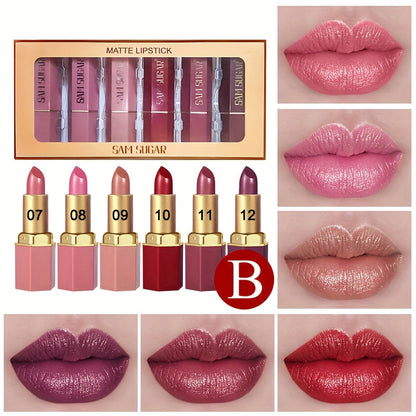 Lip Gloss Set 6pcs Velvet Finish Moisturizing Long-Lasting Hydrating Shiny Lip Color Collection — Vibrant Berry Mixed Shades for All Skin Tones Everyday Makeup Gift Set Women Girls