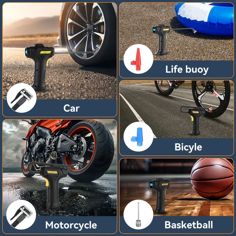 Portable Tire Inflator Air Compressor 150 PSI Cordless with Auto-Shutoff Digital Pressure Gauge LED Light Wireless USB Charging for Car Motorcycle Bike Ball