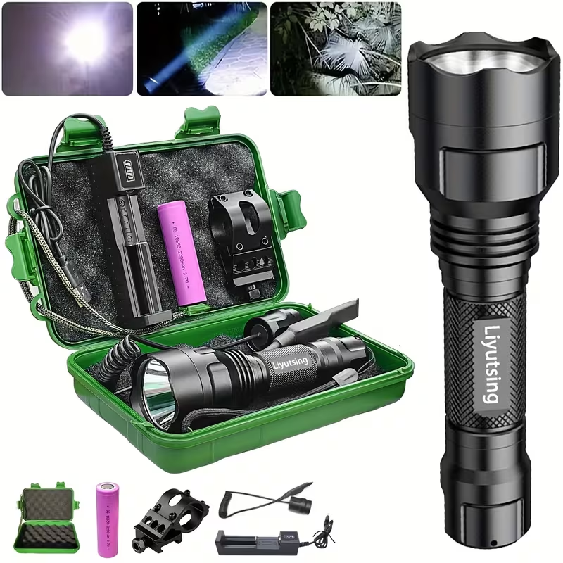 Night Hunting Flashlight with Remote Control Switch – 350 Yards High Power Green Red White Light, 18650 Rechargeable, Multiple Mounts for Hunting, Fishing, Camping & Beekeeping, Best Gift for Men
