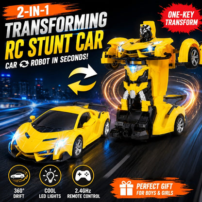 Transforming RC Robot Car for Kids 2.4GHz – One-Button Deformation Stunt Car 360 Drift LED Lights, Remote Control Toy Gift for Boys Ages 3 4 5 6 7 Birthday Easter Christmas (Red/Blue/Yellow)