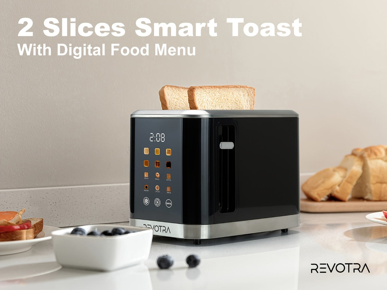 Stainless Steel Toaster 2 Slice with LED Display & Extra Wide Slots – 6 Shade Settings, Defrost Reheat Cancel Functions, Removable Crumb Tray, Compact Design for Bagels, Waffles & Bread