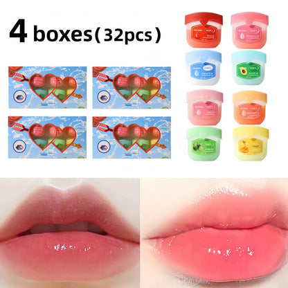 Lip Balm Set 32 Pieces 8 Colors - 24H Hydration Glossy Petrolatum Formula, Long-Lasting Moisturizing Lip Care for Dry Chapped Lips, Gift for Women Friends & Family