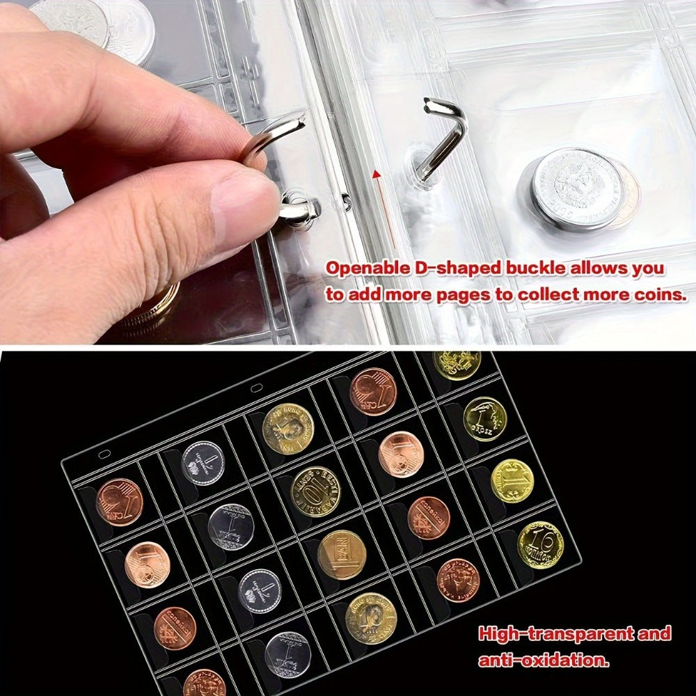 Coin Collection Book with Zipper & Handle 200/320 Pockets – 10/20 Page Coin Storage Album for Currency & Commemorative Coins, Fits 20/25/27/30mm Coins, Black & Blue