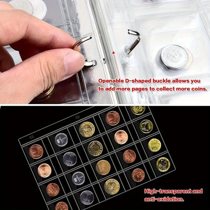 Coin Collection Book with Zipper & Handle 200/320 Pockets – 10/20 Page Coin Storage Album for Currency & Commemorative Coins, Fits 20/25/27/30mm Coins, Black & Blue