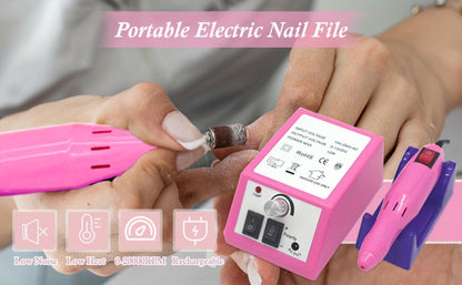 Professional Nail Drill Kit 20000RPM with 6 Drill Bits & 50 Sanding Bands — Electric Manicure Pedicure Machine Low Noise Dual-Hand for Acrylic Gel Natural Nails, Home & Salon Nail File Set, 8-in-1 Option