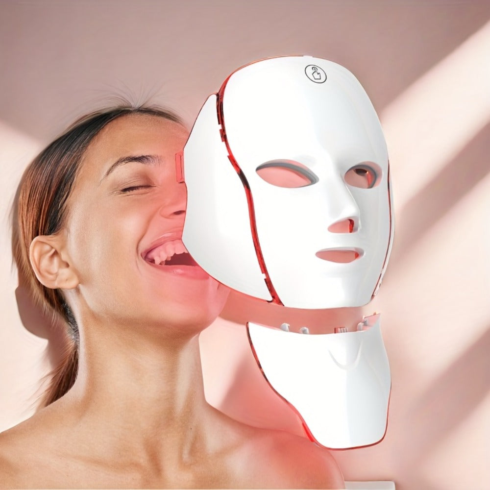 7-Color LED Light Therapy Facial Mask Device – Skincare Beauty Tool for Face & Neck, USB Rechargeable, Anti-Aging Red Light, Acne Blue Light, Skin Rejuvenation Gift