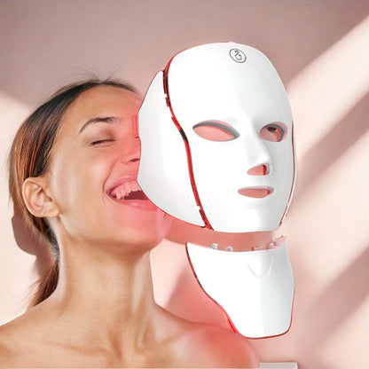7-Color LED Light Therapy Facial Mask Device – Skincare Beauty Tool for Face & Neck, USB Rechargeable, Anti-Aging Red Light, Acne Blue Light, Skin Rejuvenation Gift