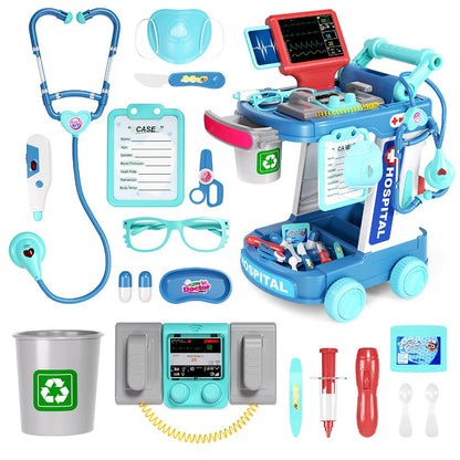 Kids Doctor Kit with Medical Cart Set – Movable Toy Trolley, Stethoscope, Thermometer & Accessories | Doctor Nurse Role Play Toy for Boys & Girls Ages 3 4 5 6, Birthday & Christmas Gift