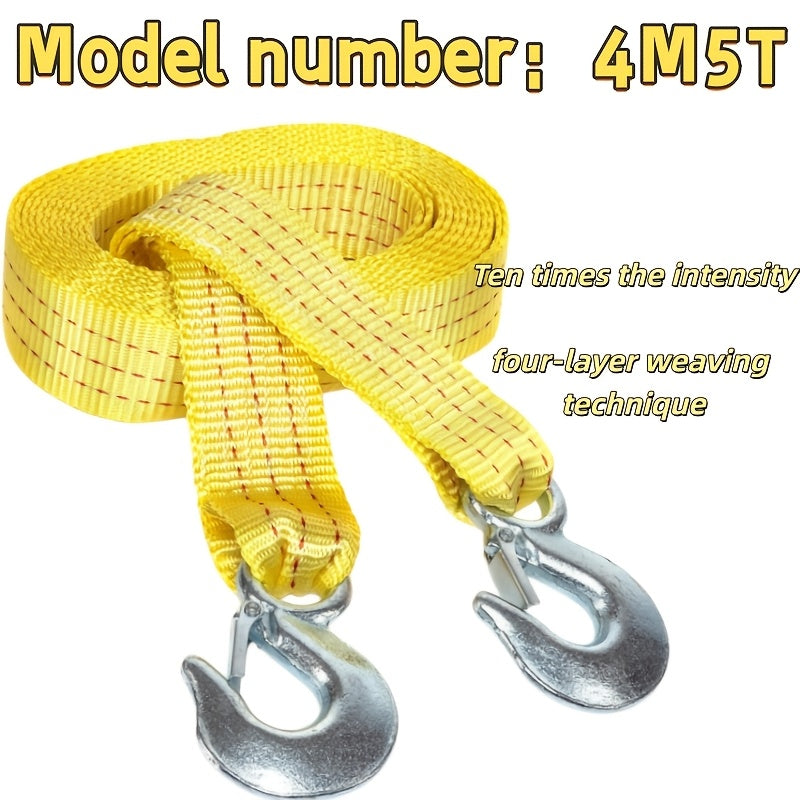 Heavy-duty Trailer Winch Strap, 4 Meters 13 Feet, 1.3 Tons, 11, 000 Pounds Capacity, Equipped With Forged Steel Hook, Suitable For Emergency Vehicle Rescue Ropes For SUV Trucks, Pickup Trucks, Etc., Essential Kit For Off-road Rescue Towing Equipment