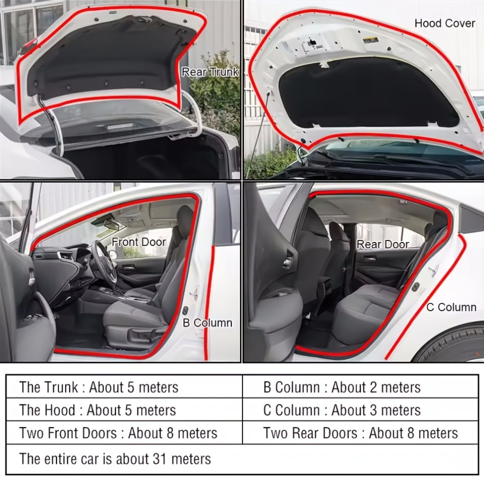 16.73Ft/510Cm Noise Reduction Car Door Window Sealing Strips, Universal Self-Adhesive Rubber Strip, Automotive Seal Strip, Sound Insulation Effect, Shock Absorption, Suitable for Cars, Trucks, Suvs, Rvs