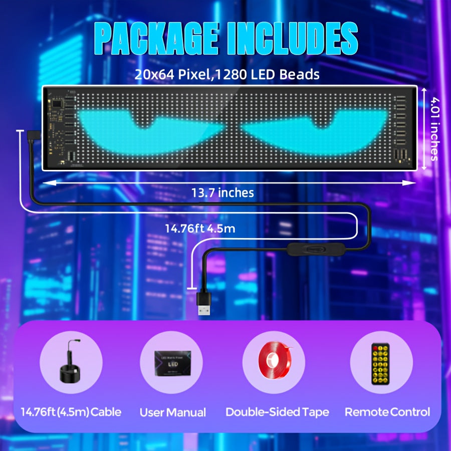 Smart Lighting-Devil Eyes LED Light, 23.42''x4.72'' Scrolling Bright Advertising, Programmable LED Sign, Flexible Digital Matrix Display, [High Refresh Rate Screen], LED Lights for Car, Perfect Wedding Decorations, And More