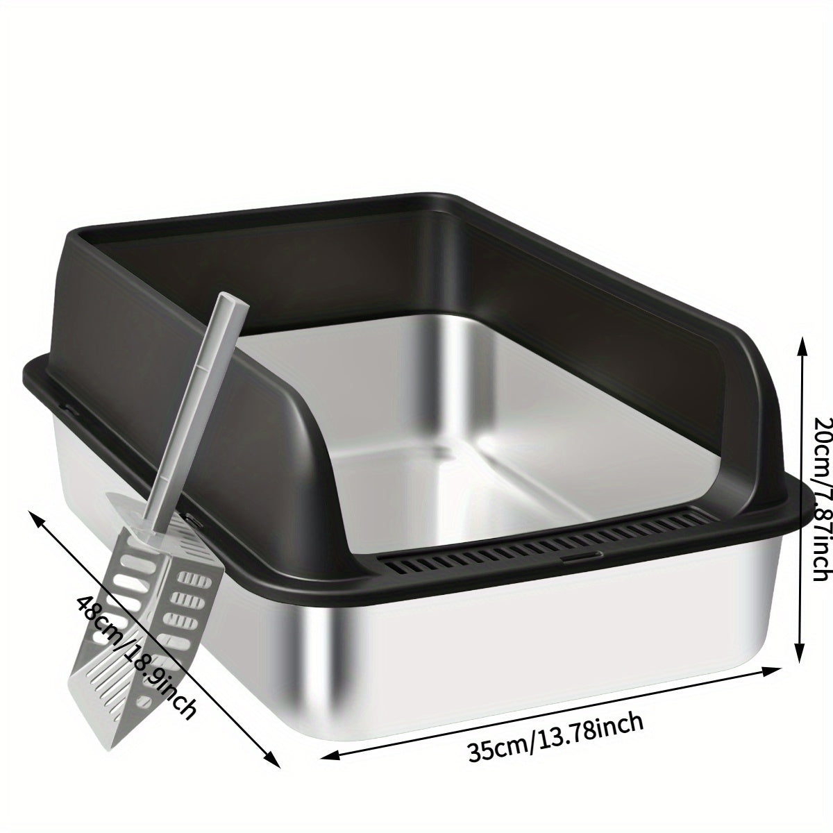Stainless Steel Cat Litter Box with High Sides & Lid - Metal Litter Pan Anti-Leak Non-Stick Easy Clean Indoor Cat Toilet with Scoop, M & L Sizes