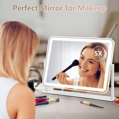 Lighted Makeup Mirror with 5X Magnification - LED Vanity Mirror with 3-Color Adjustable Lighting, Smart Touch Control, 360° Rotation, Tabletop Illuminated Mirror for Dressing Table, Makeup Desk & Bathroom