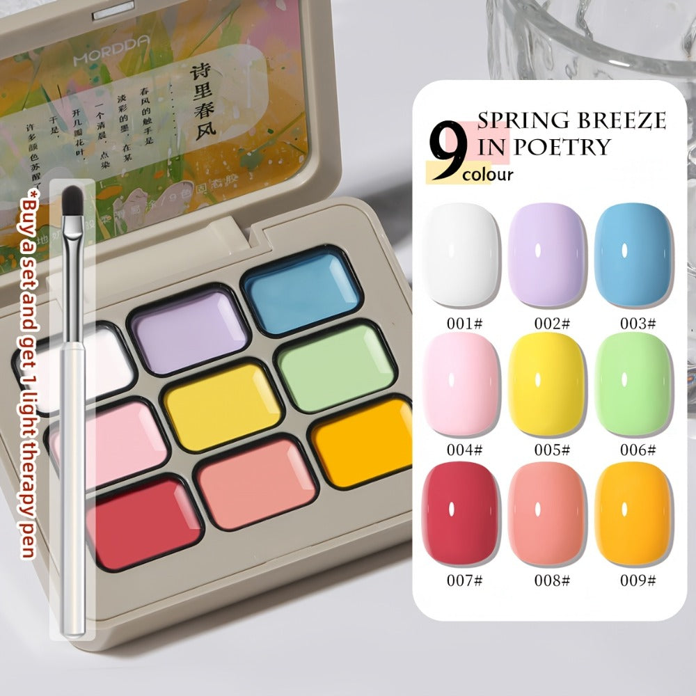 Gel Nail Polish Set 9 Colors with LED Lamp Pen MORDDA Spring Breeze - High Saturation Creamy Alcohol-Free Soak Off UV LED Long Lasting Shimmer Finish Salon & Home DIY Manicure Holiday Gift Kit Women