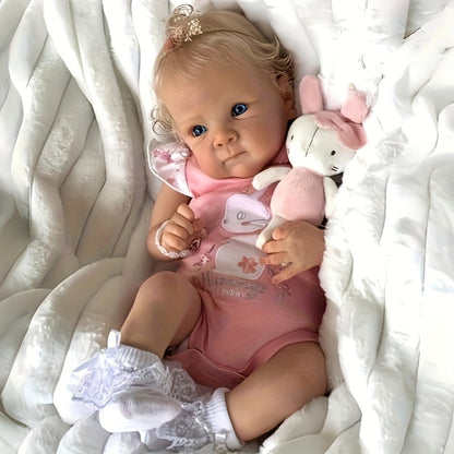 Realistic Reborn Baby Doll 22 Inch Full Vinyl Body Hand-Rooted Hair Open Eyes Lifelike Newborn Girl with Visible Veins Capillaries Detailed Nails – Collectible Photography Prop Baby Shower Gift for Collectors