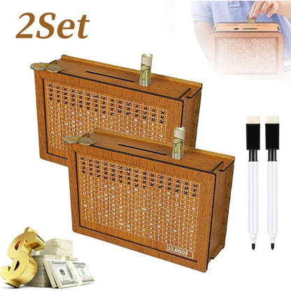 Wooden Savings Bank with Digital Counter 2-Pack – 7.87x5.7" Adult Coin Bank Holds $10,000, Savings Goal Tracker Box, Ideal Gift for Friends Family Home Decor