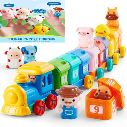 Farm Number Train Learning Toy for Toddlers with 9 Farm Animals & Farmer – Counting Sorting Matching Educational Train Set for Baby Boys Girls Ages 1-3 Birthday Christmas Gift
