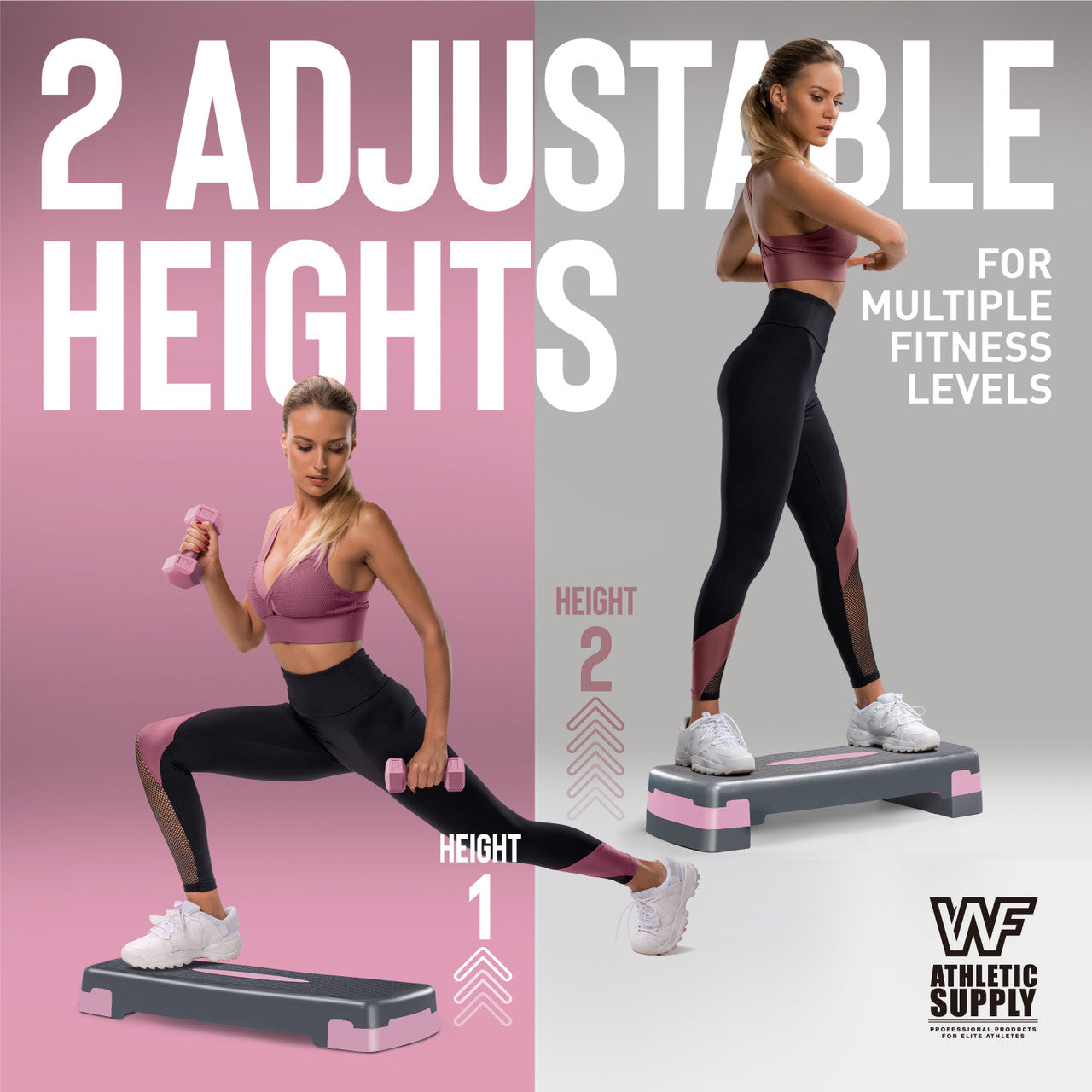 Aerobic Stepper Set with 2 Dumbbells & Measuring Tape – Adjustable Height 4"/6" Exercise Step Platform Non-Slip Workout Stepper for Home Gym, Supports 550 LB, 3 Colors