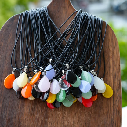Crystal Pendant Necklace Set 40-Pack – Multicolor Water Droplet Artificial Crystal Pendants with Faux Leather Cord, Fashionable Chic Jewelry for Festival, Party & Everyday Wear, Gift Idea