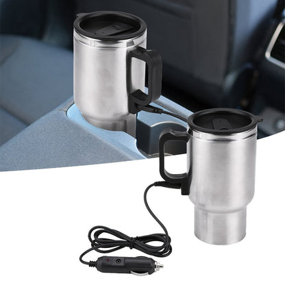 12V Car Electric Heating Travel Mug 450ml, Stainless Steel Car Electric Kettle with Cigarette Lighter Plug, 65°C Keep Warm Coffee Mug Heater for Road Trip Camping