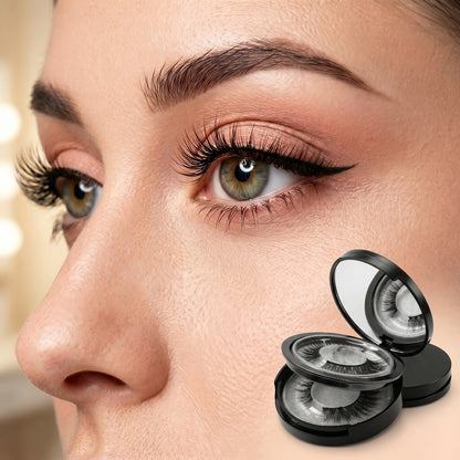 Magnetic Eyelashes Glue-Free Reusable False Lashes – Natural Wispy Fluffy Cat Eye Style, Waterproof & Sweatproof with Applicator & Storage Case, Black & Pink Set for Daily Wear, Parties & Beauty Gifts