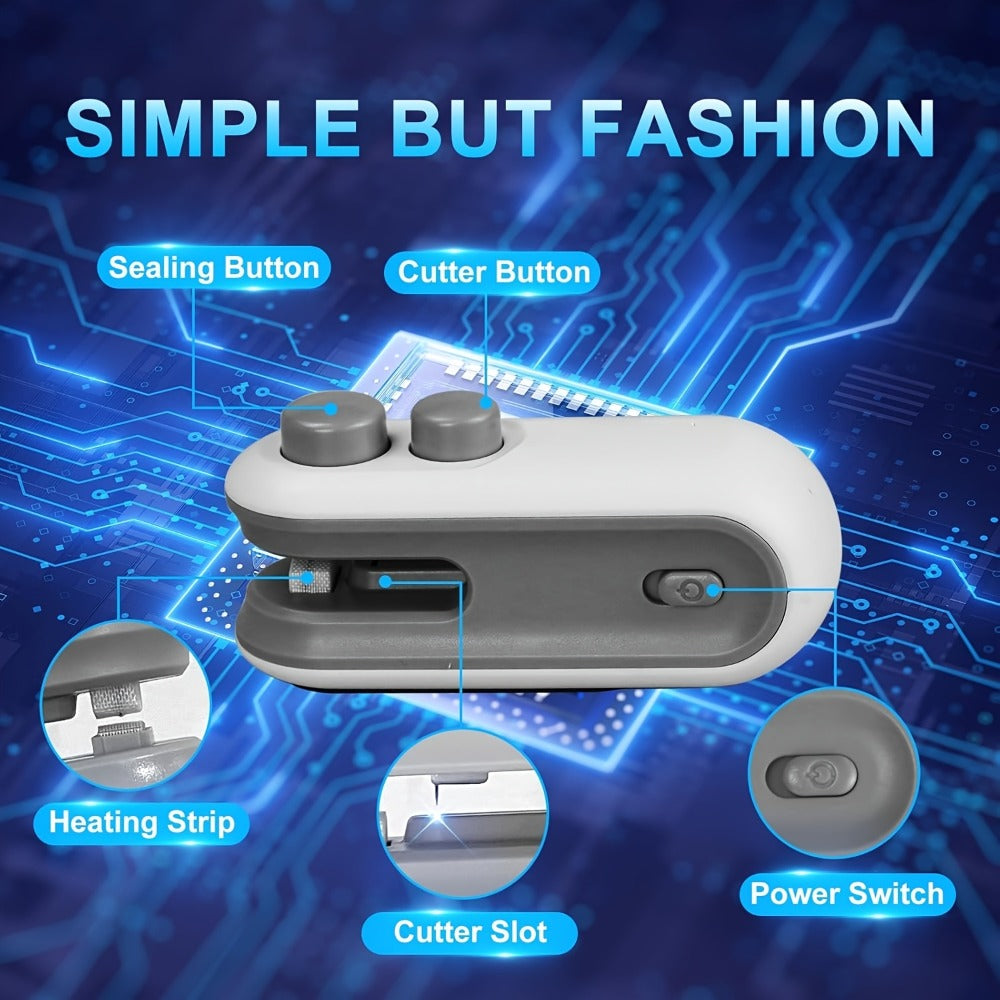 Bag Sealer Handheld Heat Sealer 3-Pack – USB-C Rechargeable 2-in-1 Magnetic Food Sealer with Cutter, Snack Bag Resealer for Plastic Bags, Kitchen Food Freshness, Home & Outdoor Use