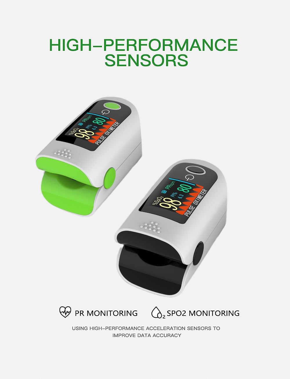 Fingertip Pulse Oximeter Blood Oxygen Monitor – SpO2, Heart Rate & Perfusion Index Display, Digital Finger Clip O2 Meter for Home Use & Sports, Batteries Included
