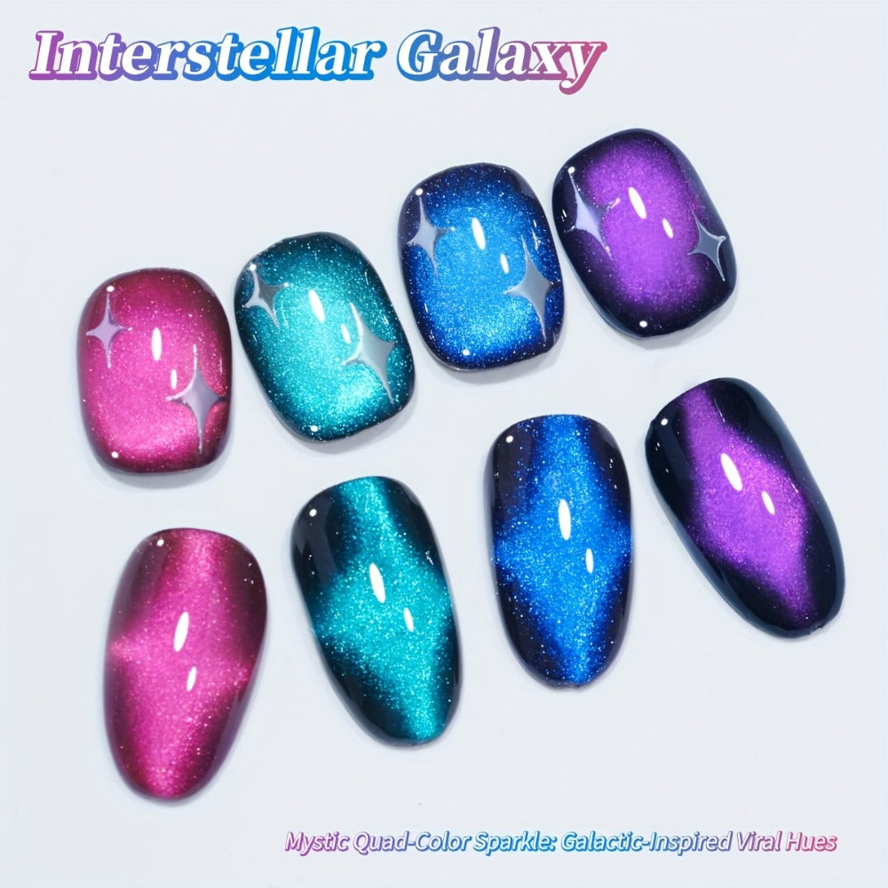 Cat Eye Gel Polish Set 4 Colors – Interstellar Galaxy Series Magnetic Nail Polish with Dazzling Shimmer Luster, UV LED Soak-Off Gel for Salon Nail Art & Home Manicure Gift for Women
